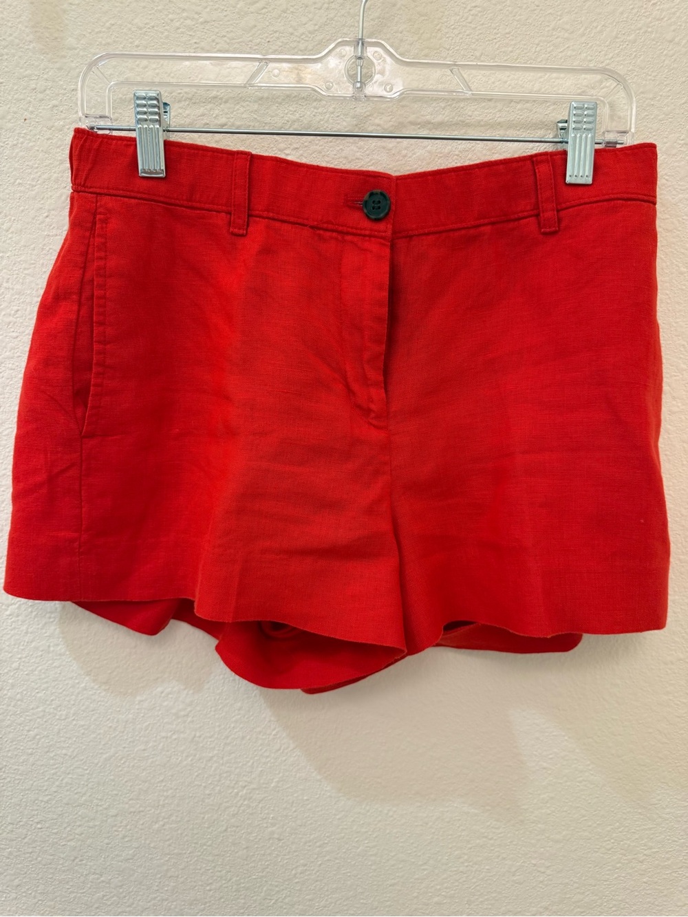 J. Crew Bright Red High-Waist Linen Blend Shorts